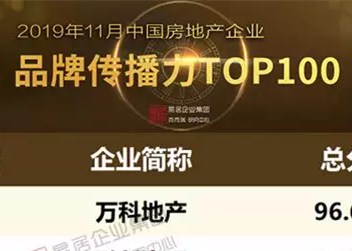 2019年11月中国房地产企业品牌传播力TOP100